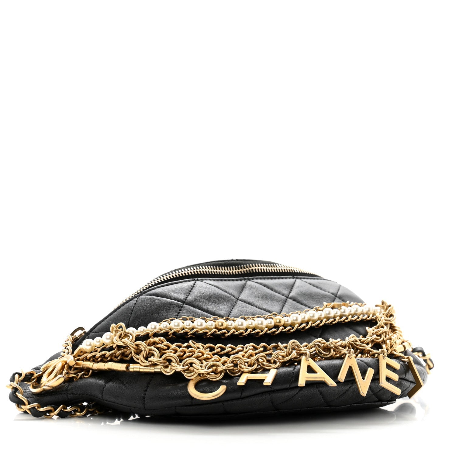 Lambskin Quilted All About Chains Waist Belt Bag Black
