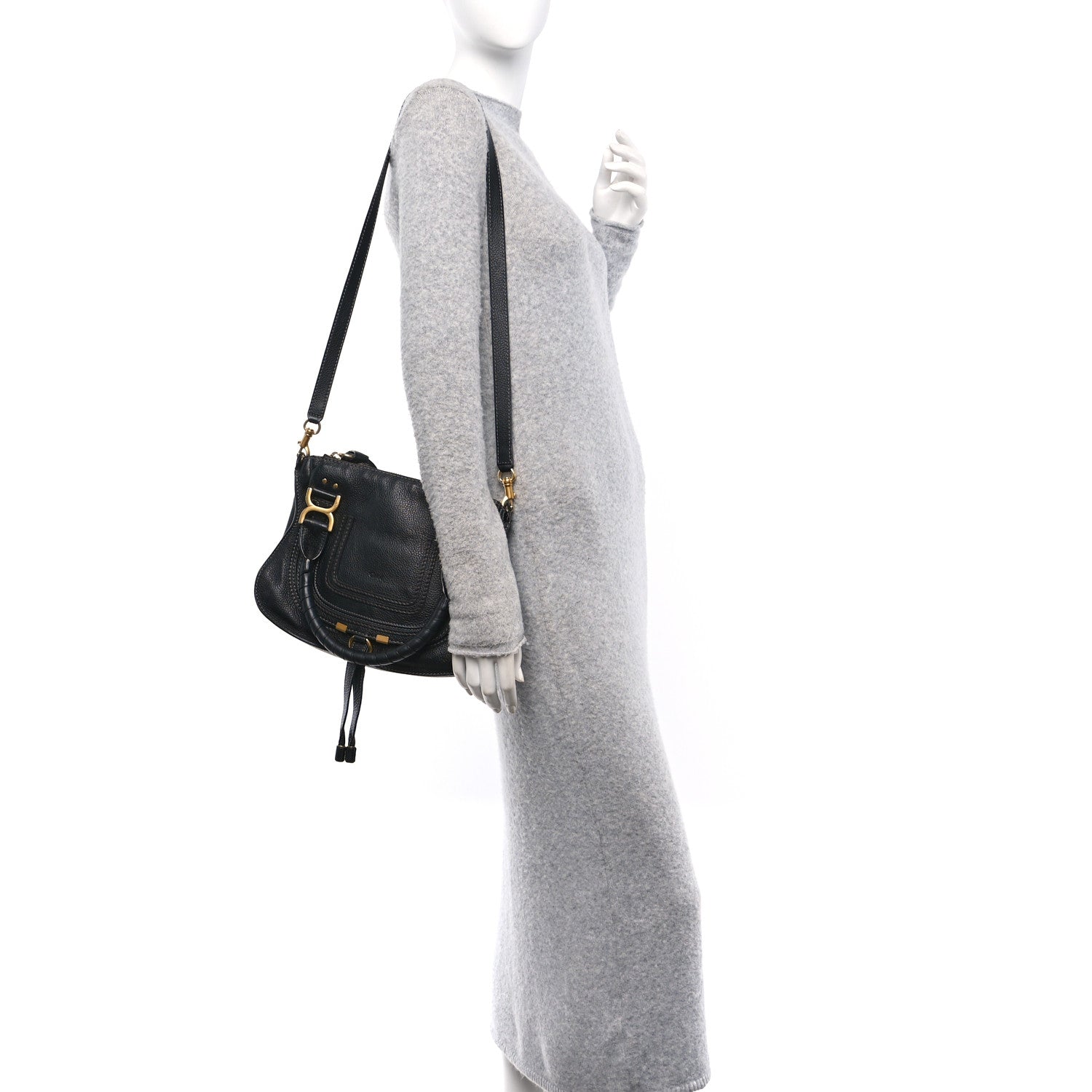 Calfskin Small Marcie Satchel Black