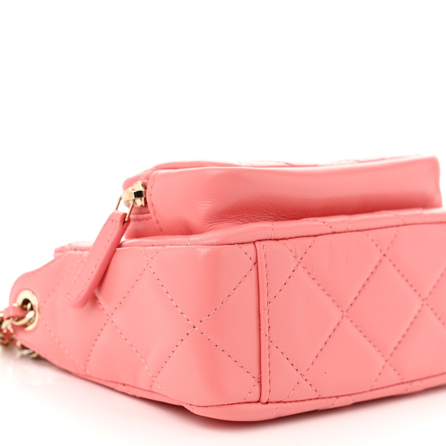 Shiny Crumpled Lambskin Quilted Mini Clutch With Chain  Pink