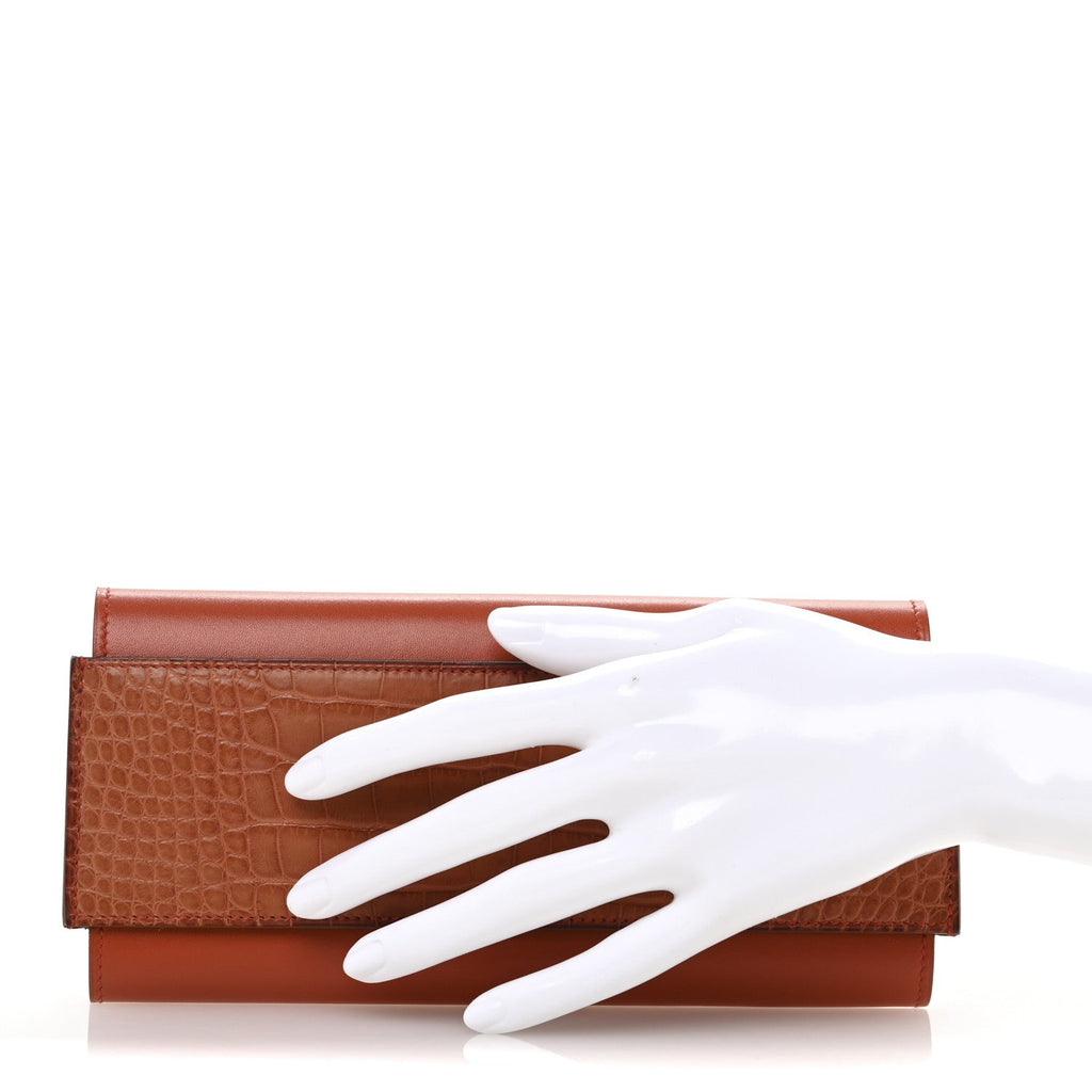 Matte Alligator Tadelakt Passant Long Wallet Terre Battue Cuivre
