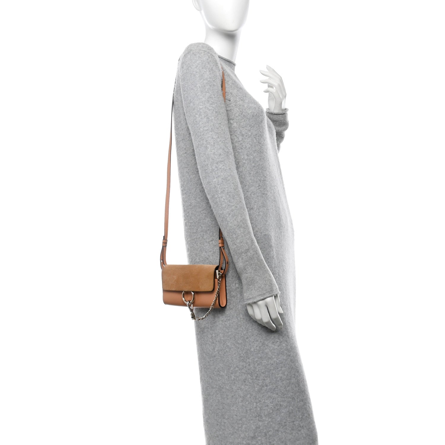 Suede Calfskin Small Faye Shoulder Bag Cement Pink