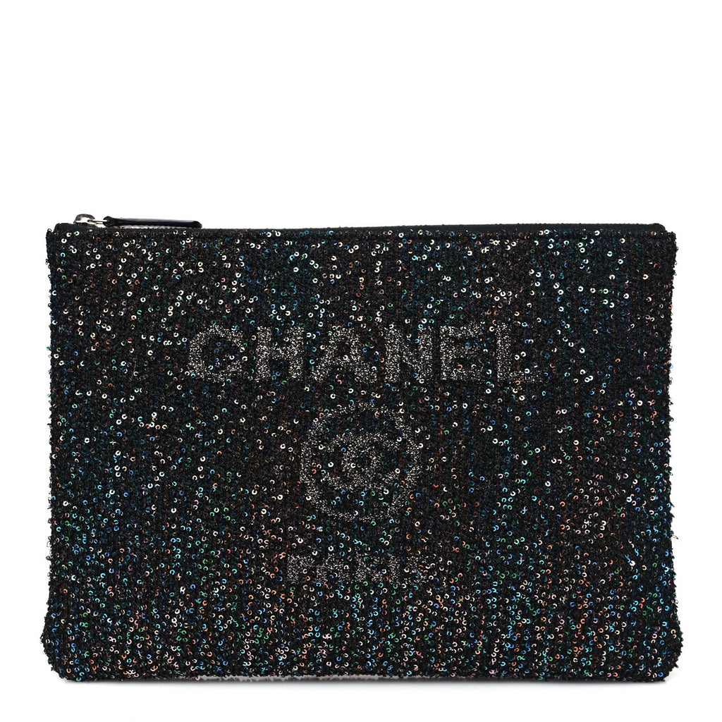 Canvas Sequin Medium Deauville Cosmetic Pouch Black