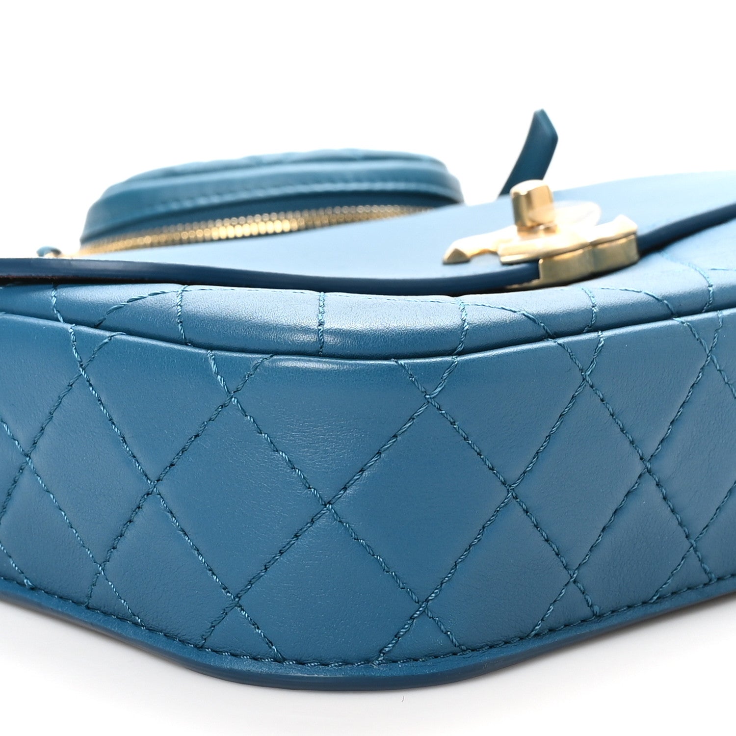 Calfskin Quilted Multi Pouching Flap And Coin Purse Blue