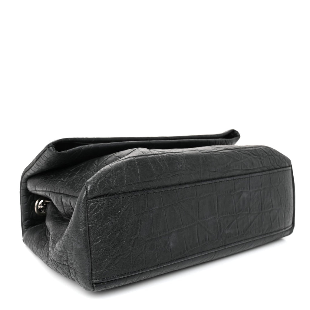 Calfskin Crocodile Embossed Medium West Hollywood Monogram Fold-Over Grey