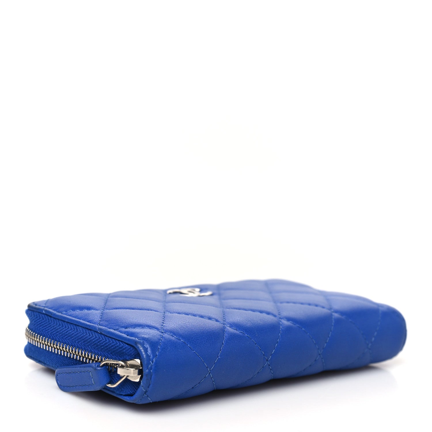 Lambskin Quilted Medium Zip Around Wallet Blue