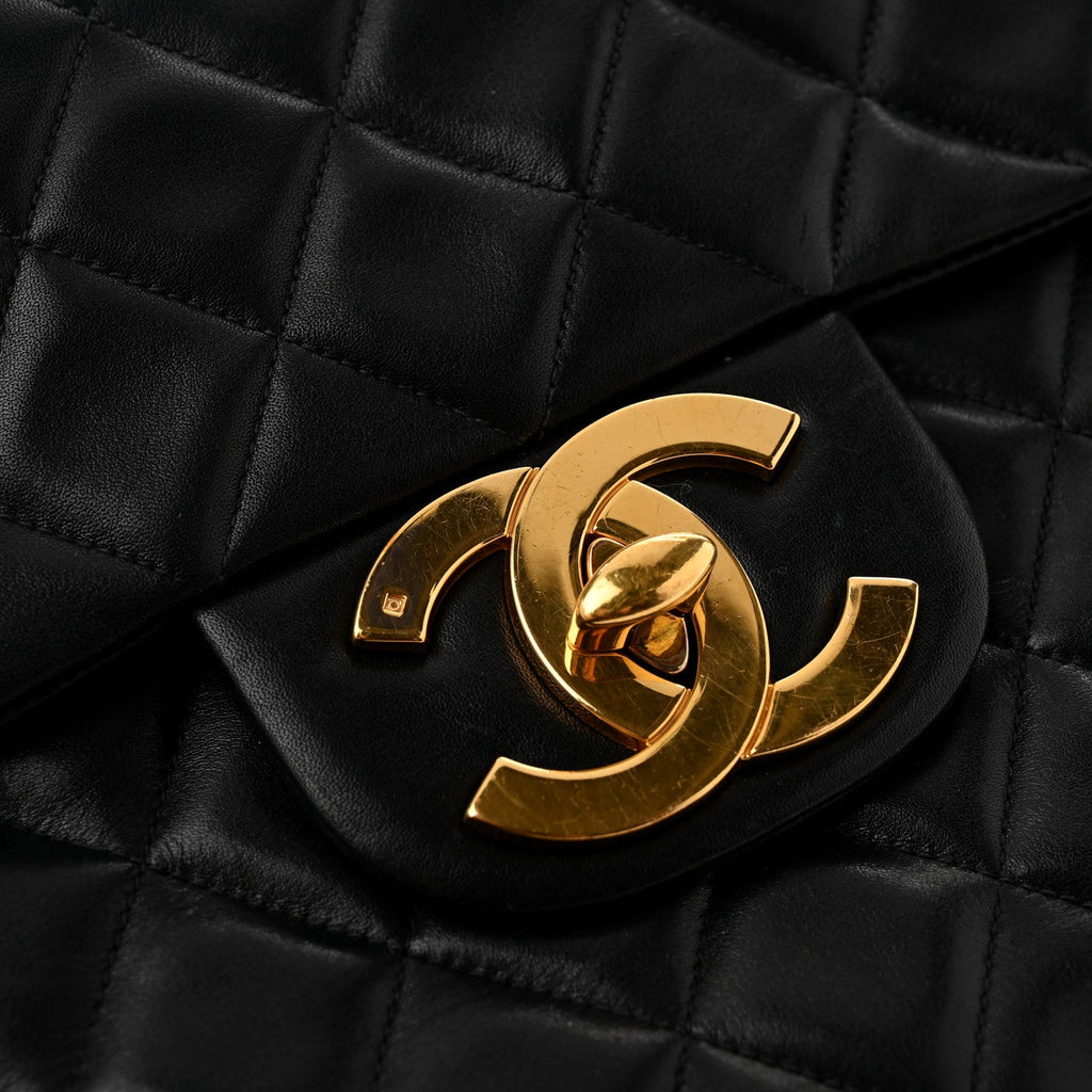 Lambskin Quilted XL Jumbo Single Flap Black