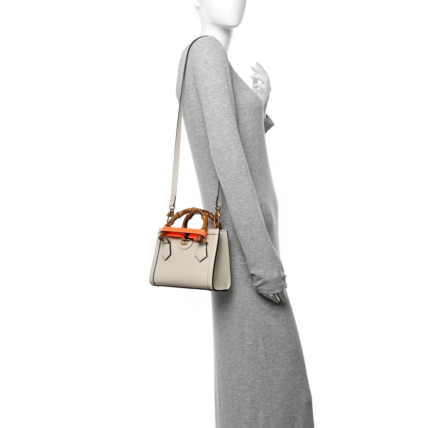 Wonka Grain Calfskin Mini Diana Tote Bag Mystic White Orange Fluo