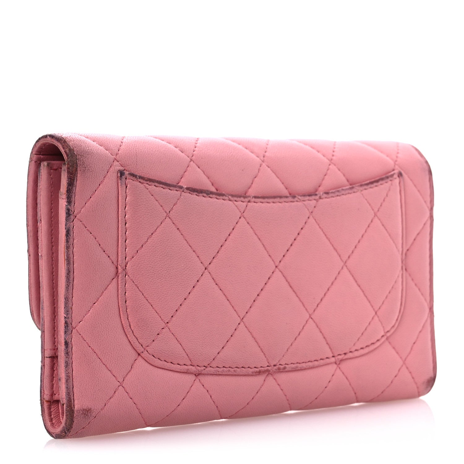 Lambskin Quilted Large Gusset Flap Wallet Pink