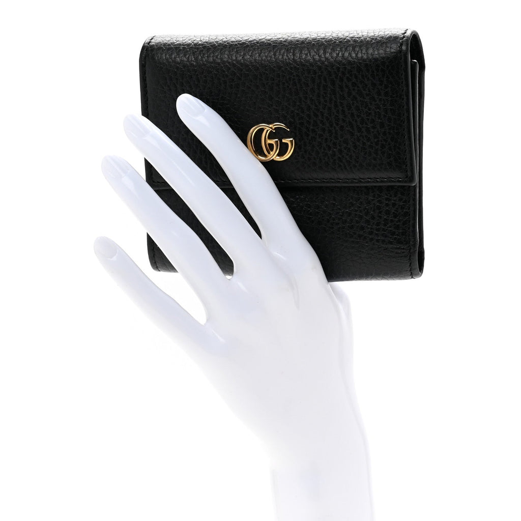 Dollar Calfskin GG Marmont Tri-Fold Wallet Black