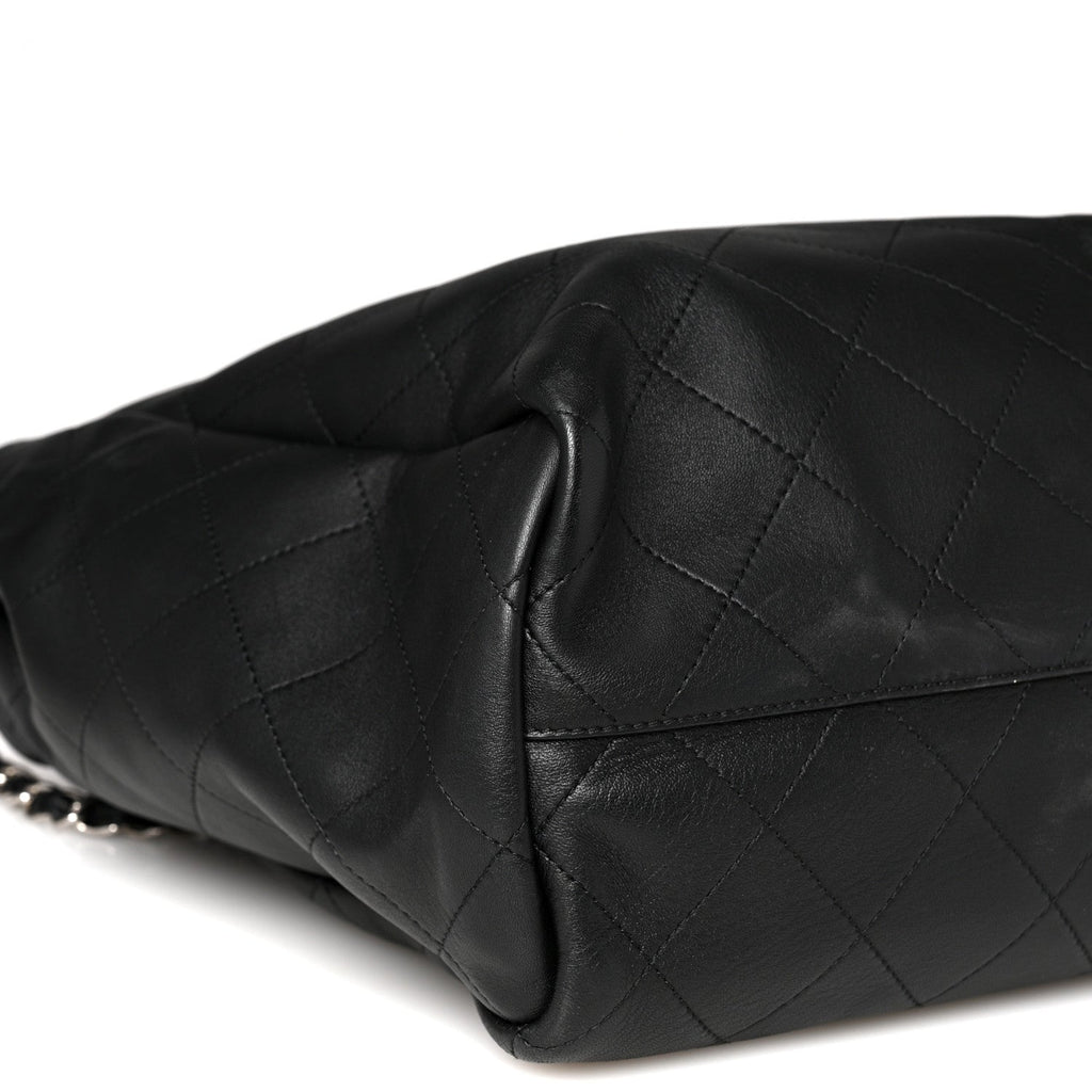 Calfskin Stitched Large Lady Coco Shopping Tote Black