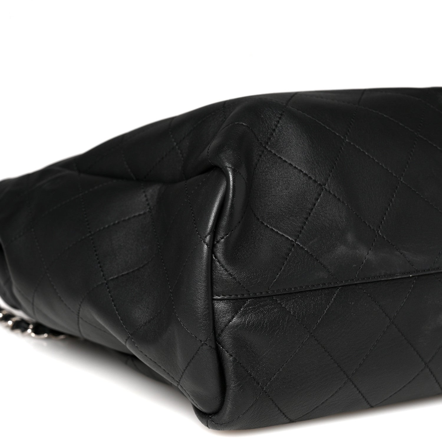 Calfskin Stitched Large Lady Coco Shopping Tote Black