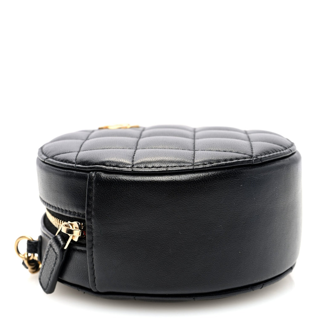 Lambskin Quilted Romance Round Clutch With Chain Black