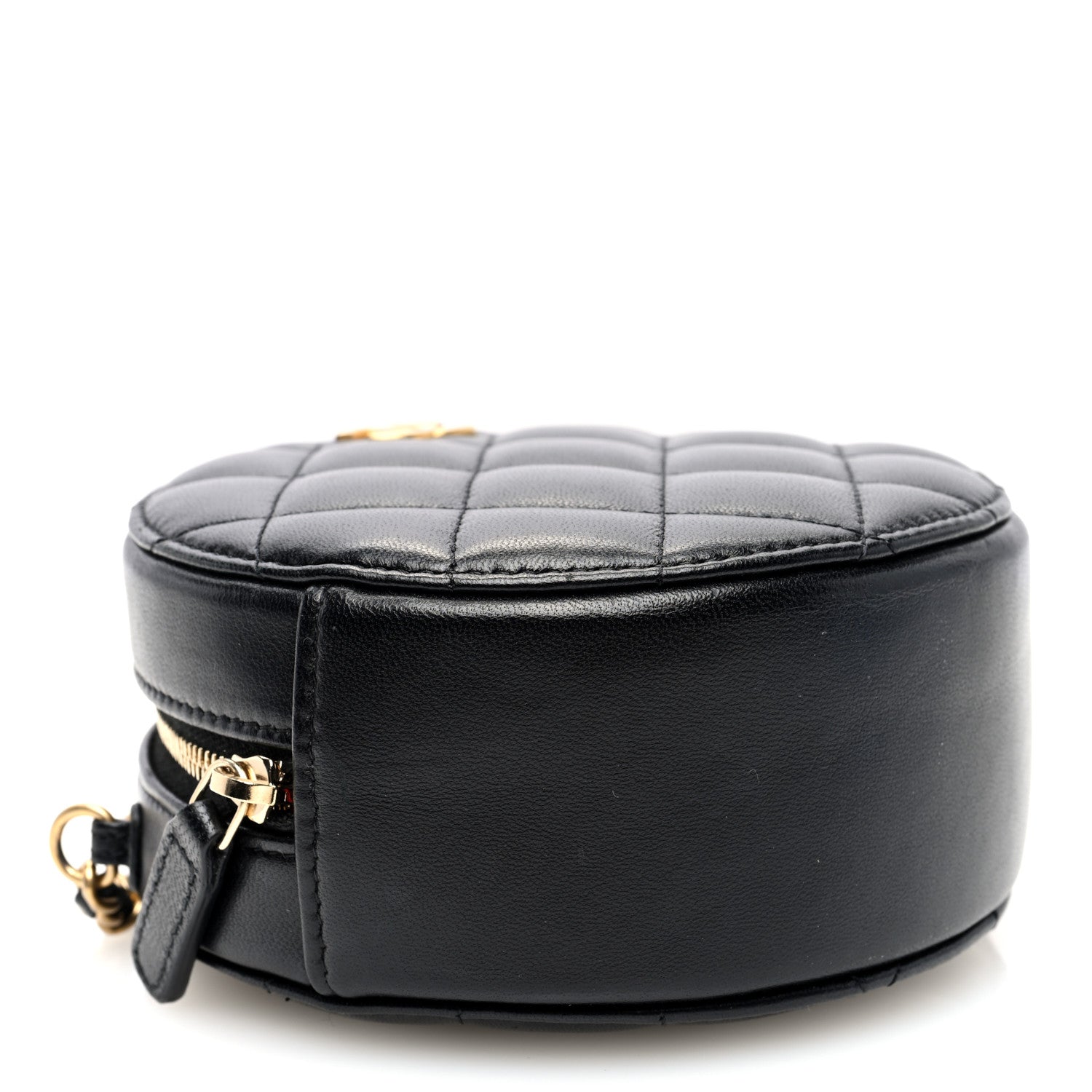Lambskin Quilted Romance Round Clutch With Chain Black