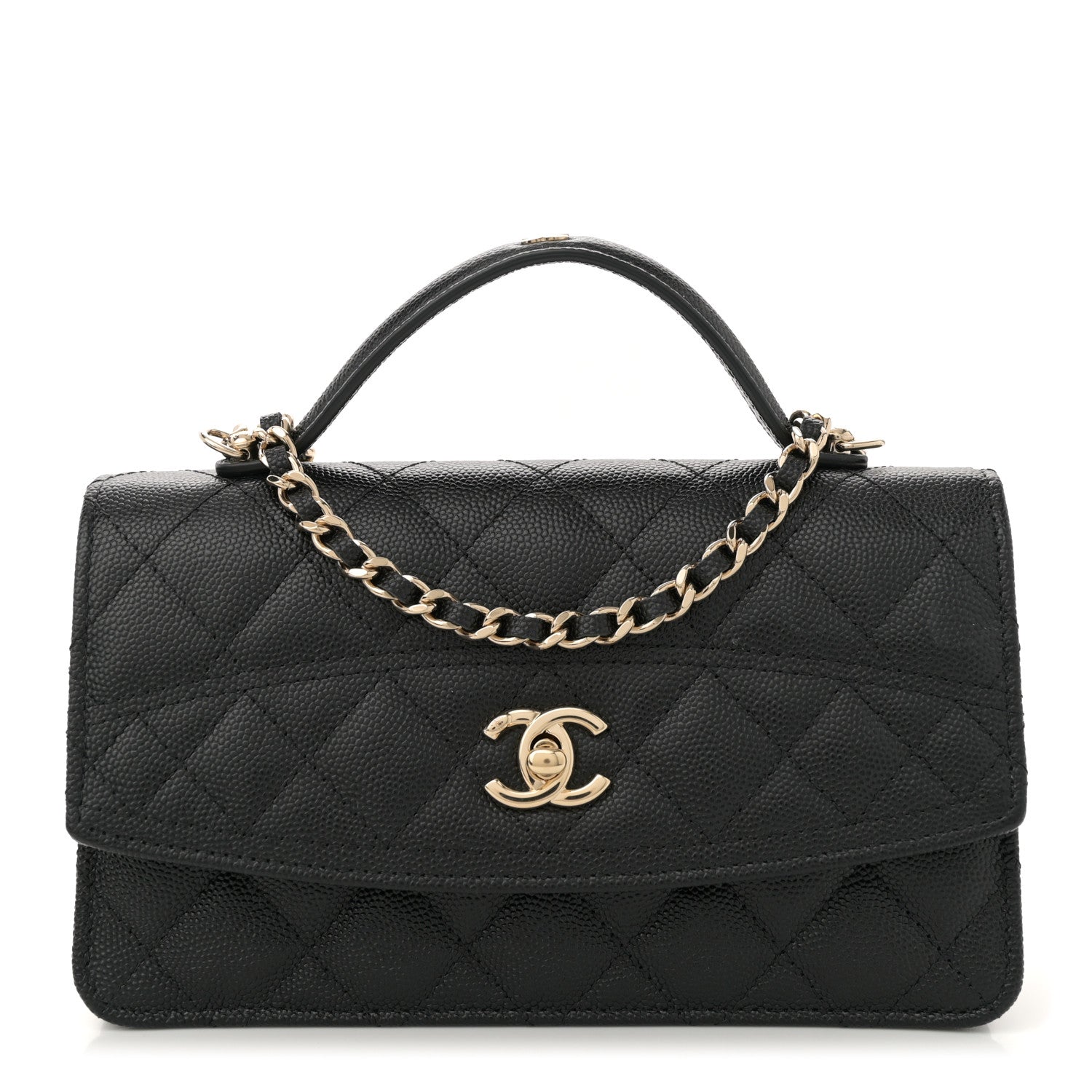 Caviar Quilted Trendy Handle Clutch With Chain Black