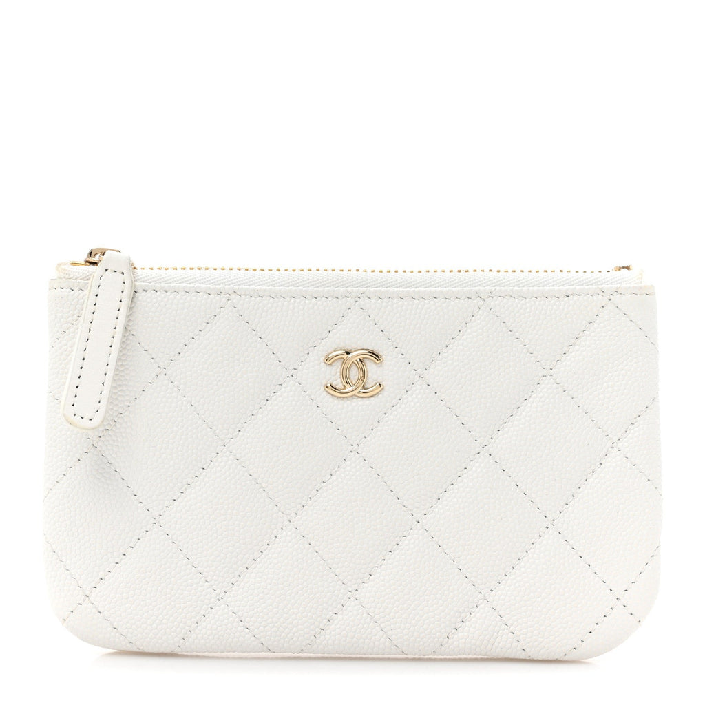 Caviar Quilted Small Pouch White