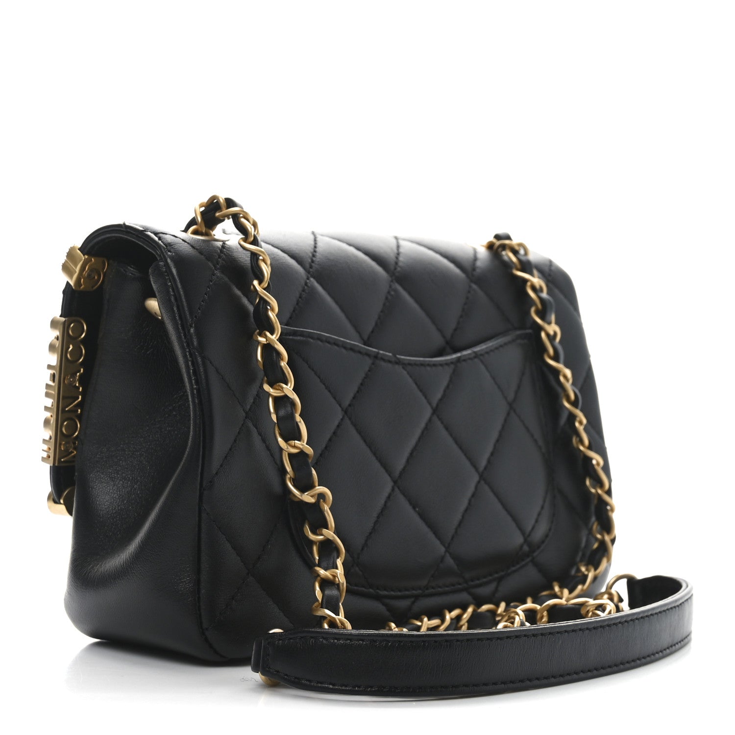 Lambskin Enamel Strass Quilted Mini Paris Monaco Flap Black