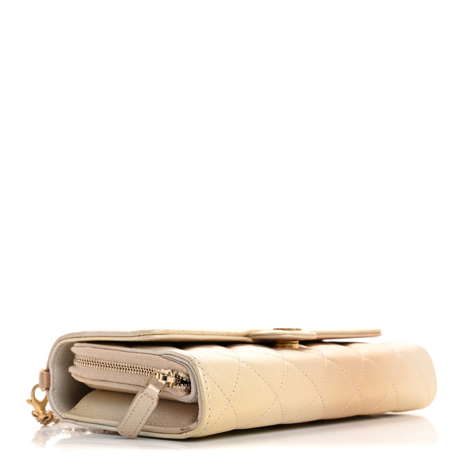 Metallic Goatskin Quilted Phone Holder Wallet on Removable Chain  Gold