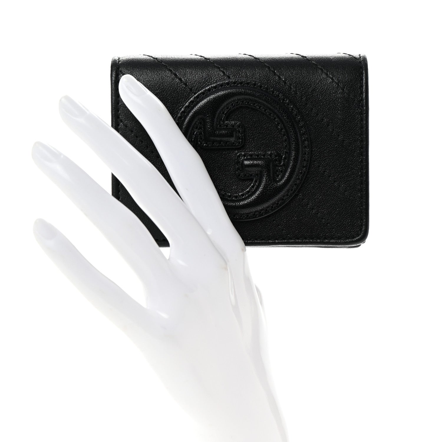 Sakai Be Green Calfskin Diagonal Stitched Blondie  Case Wallet Black