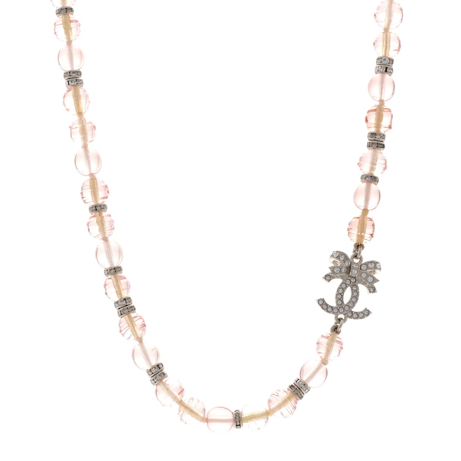 Resin Bead Crystal CC Bow Drop Choker Necklace Pink Silver