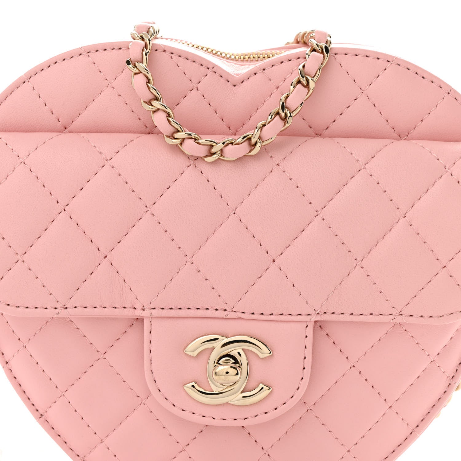 Lambskin Quilted CC Large In Love Heart With Chain Light Pink