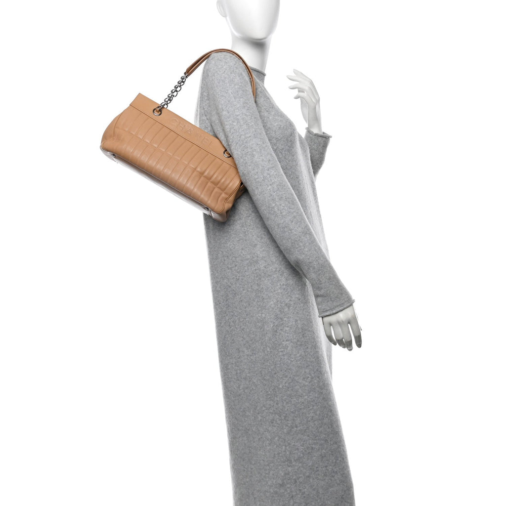Calfskin Vertical Quilted Lax East West Shoulder Bag Beige