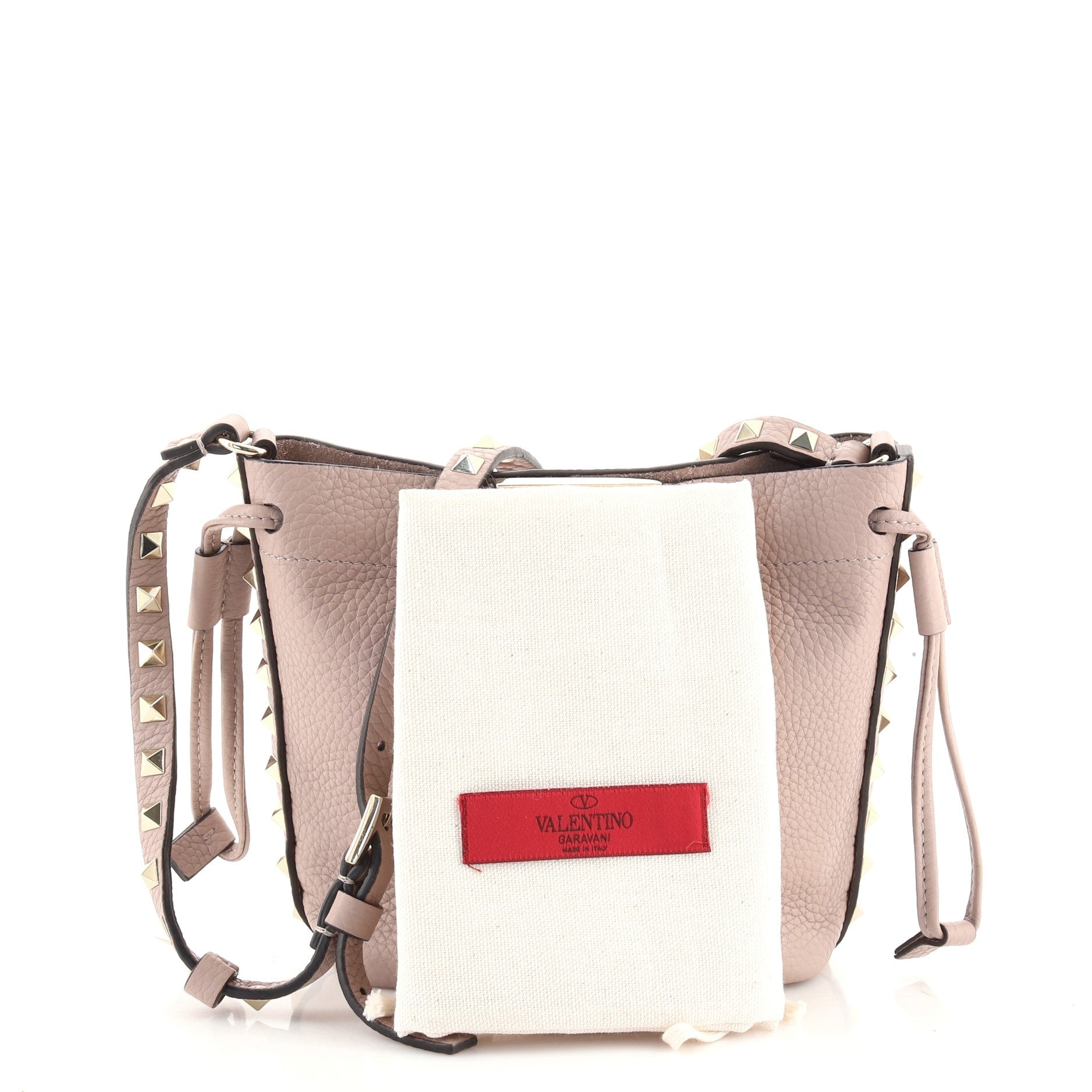 Rockstud Flip Lock Bucket Crossbody Bag Pebbled Leather Mini