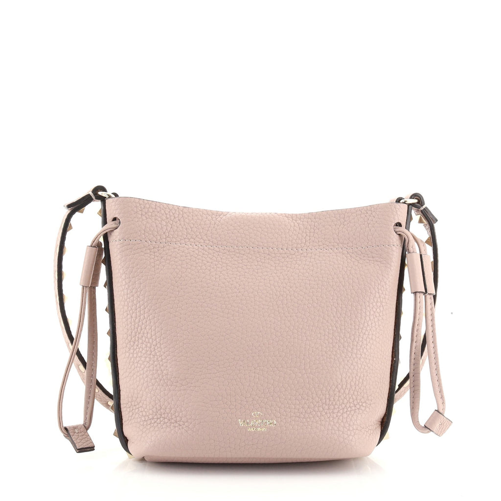 Rockstud Flip Lock Bucket Crossbody Bag Pebbled Leather Mini