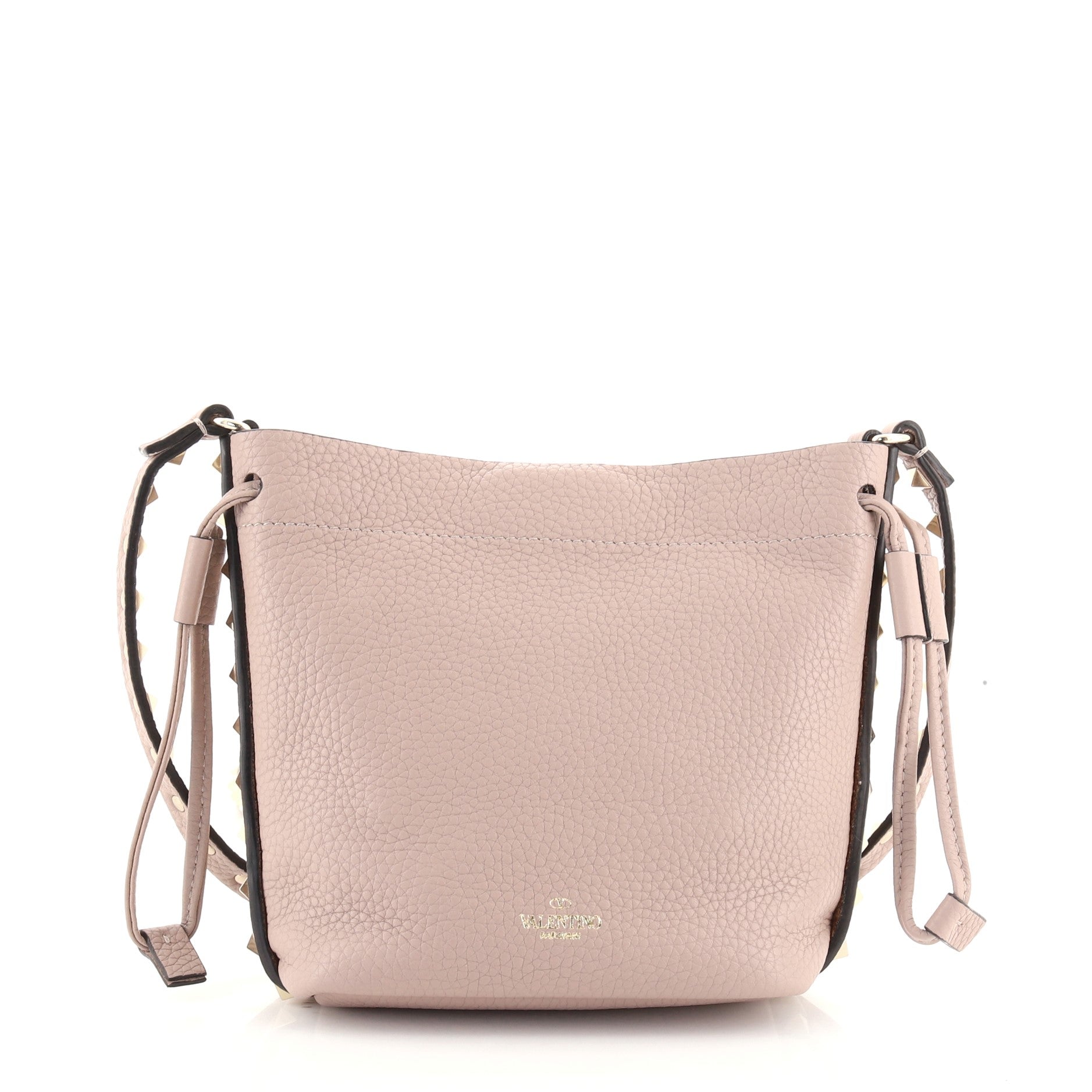 Rockstud Flip Lock Bucket Crossbody Bag Pebbled Leather Mini