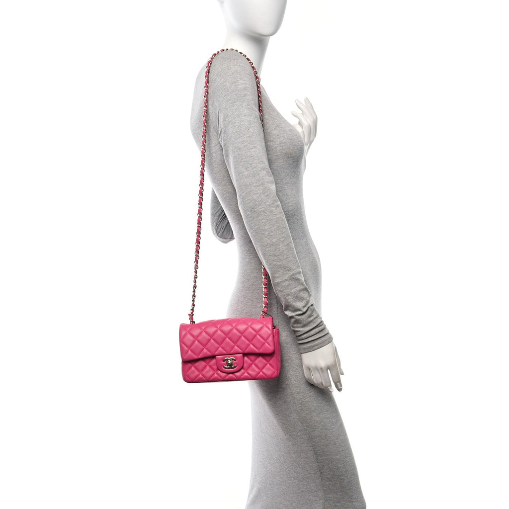 Lambskin Quilted Mini Rectangular Flap Pink