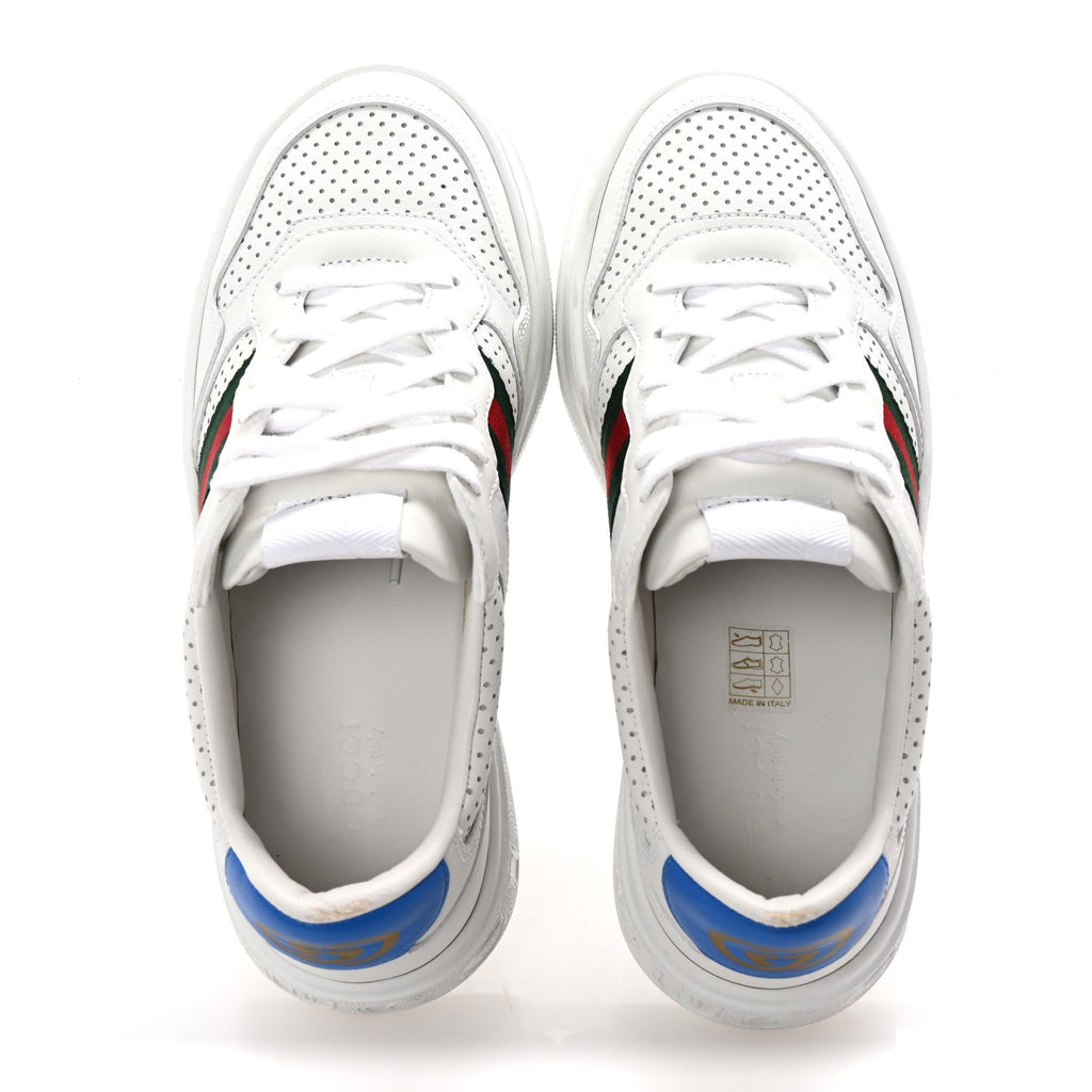 Calfskin Web Perforated Womens Platform 55mm Sneakers 38.5 White Bright Splash
