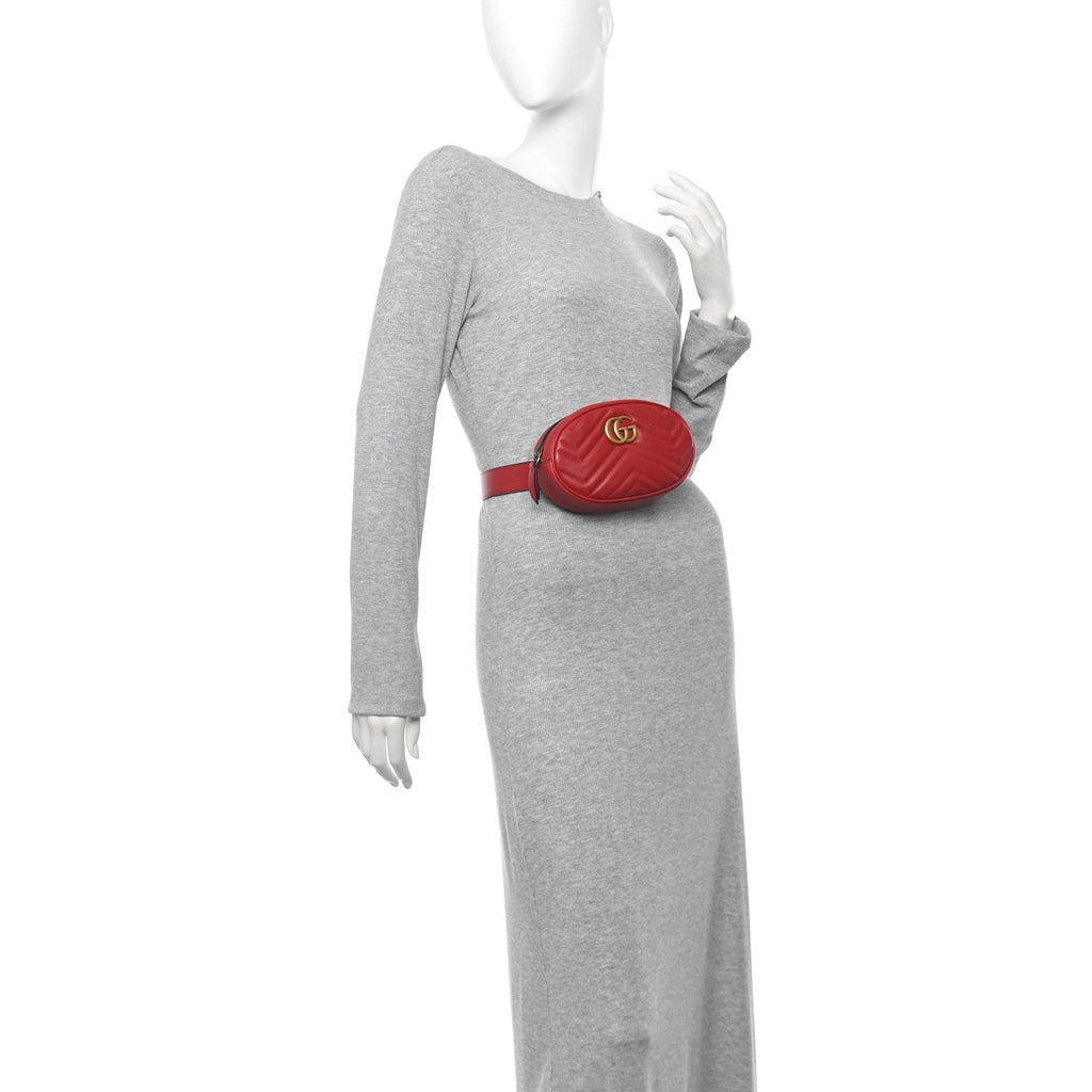 Calfskin Matelasse GG Marmont Belt Bag 85 34 Hibiscus Red
