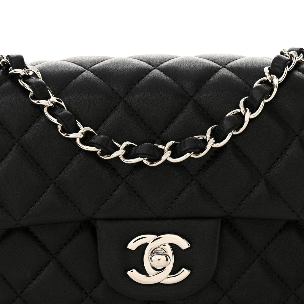 Lambskin Quilted Mini Rectangular Flap Black