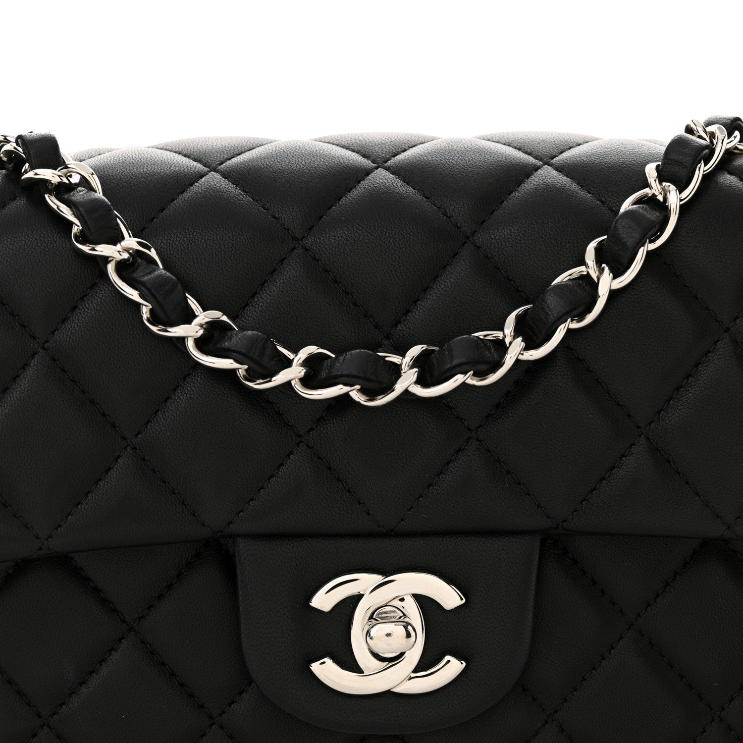 Lambskin Quilted Mini Rectangular Flap Black