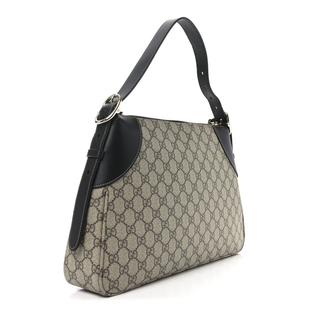 GG Supreme Monogram Emblem Medium Shoulder Bag Beige Ebony Black
