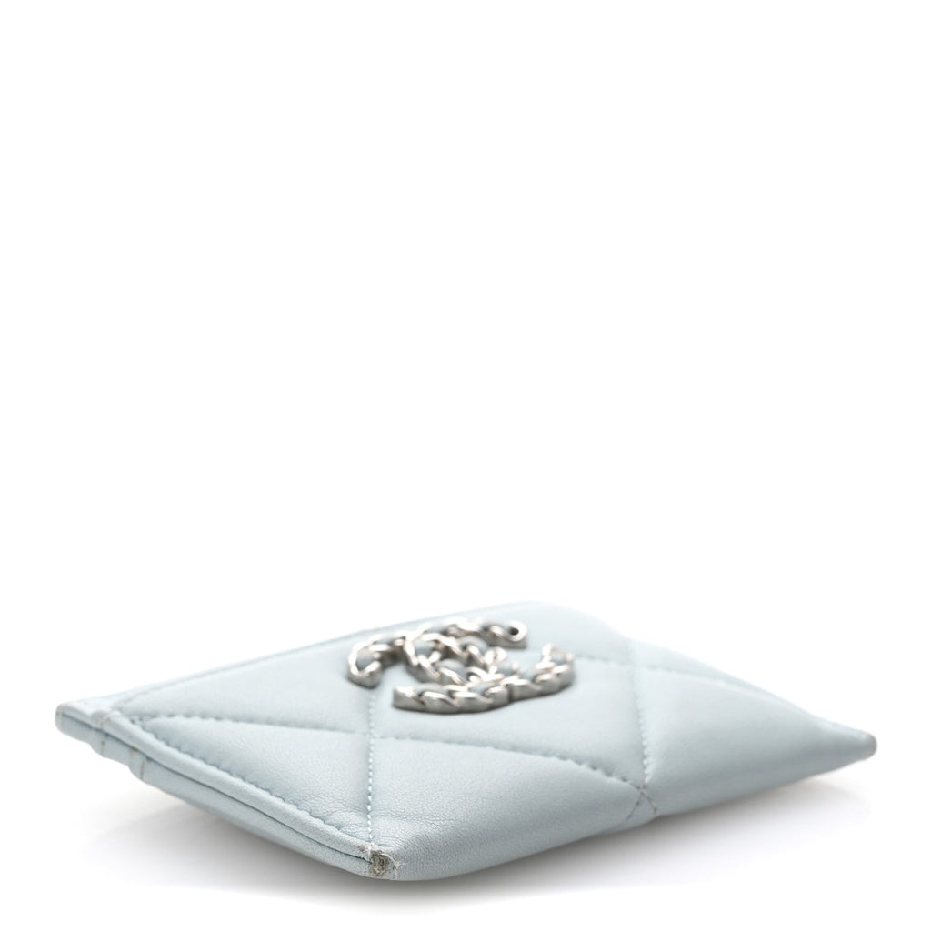 Lambskin Quilted Chanel 19  Holder Light Blue