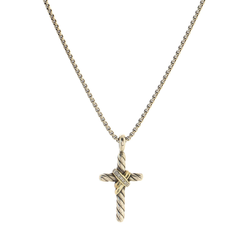 Cable Collectibles X Cross Pendant Necklace Sterling Silver with 14k Yellow Gold and Pave Diamonds