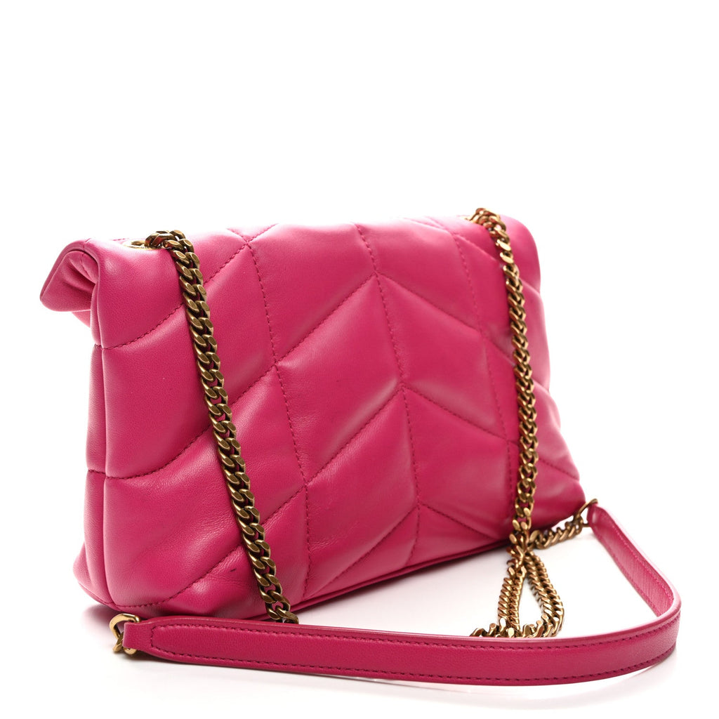 Lambskin Quilted Toy Loulou Puffer Monogram Chain Satchel Bubblegum