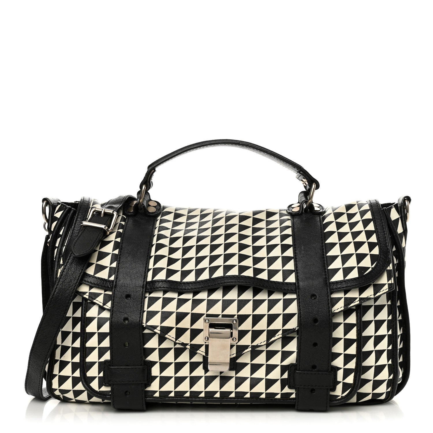 Calfskin Large PS1 Triangle Print Satchel Black White