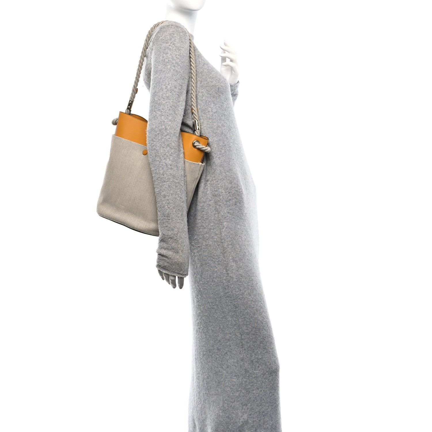 Linen Calfskin Key Bucket Bag Natural Sunflower Yellow