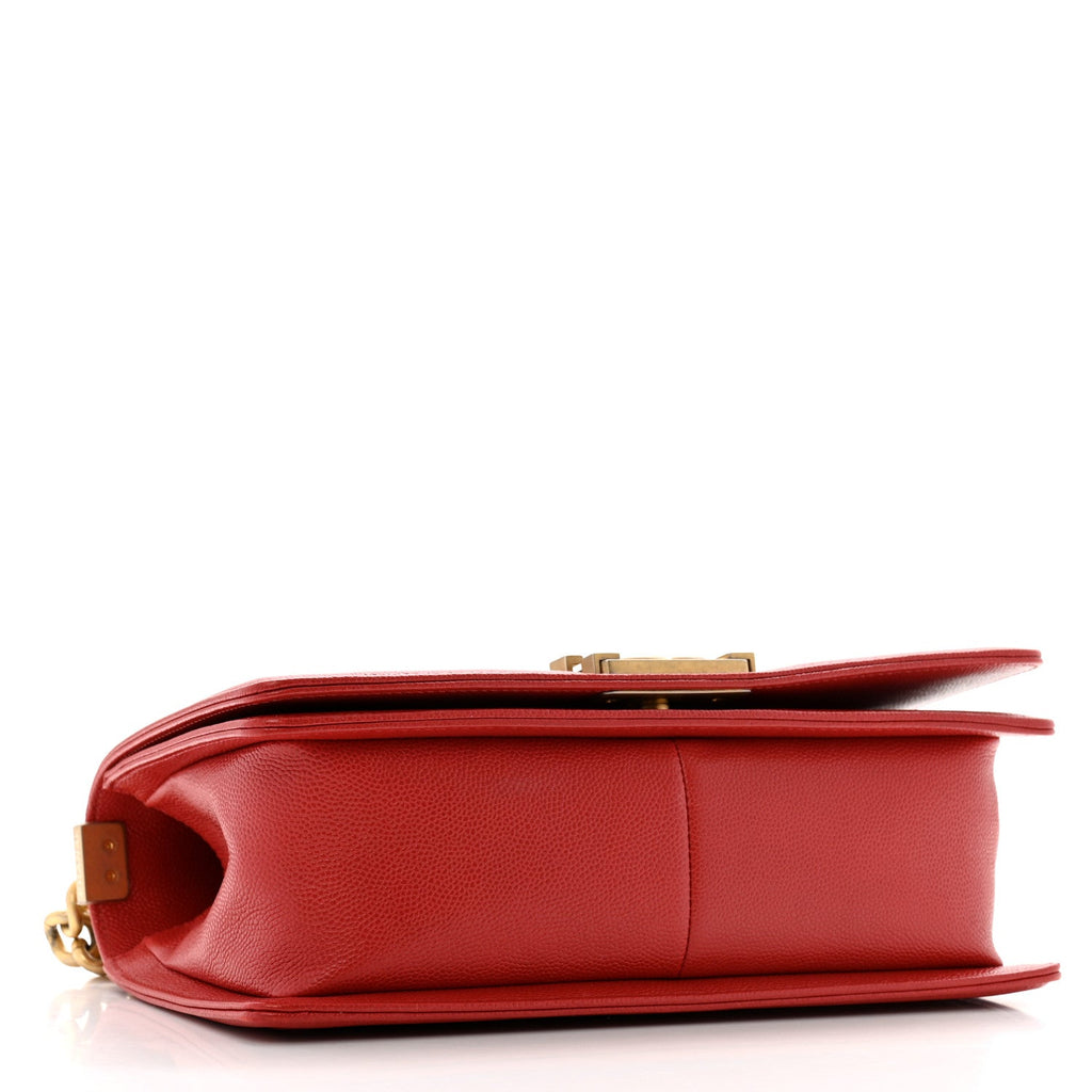 Caviar Chevron Quilted Medium Boy Flap Red