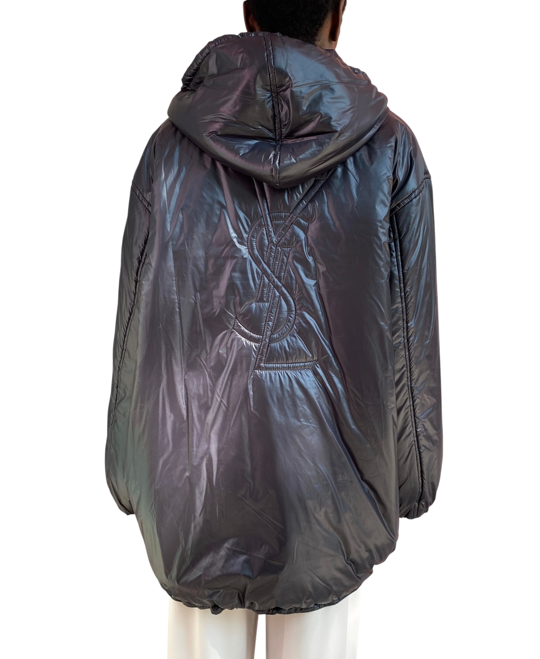 Saint Laurent Black Cassandre Logo Embroidered Nylon Anorak - 36
