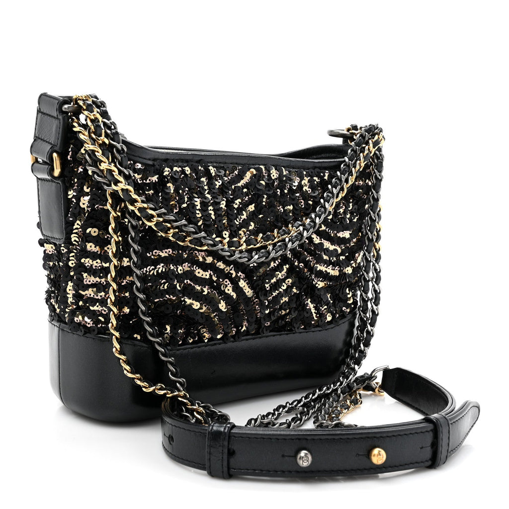 Sequin Calfskin Small Gabrielle Hobo Black Gold