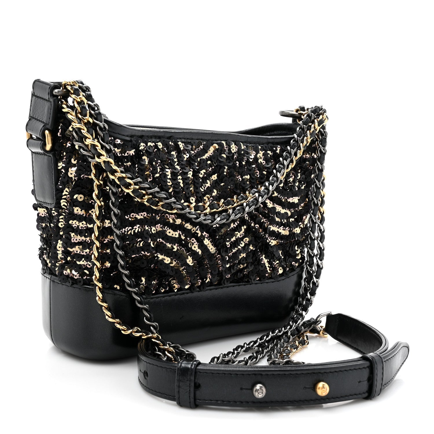 Sequin Calfskin Small Gabrielle Hobo Black Gold