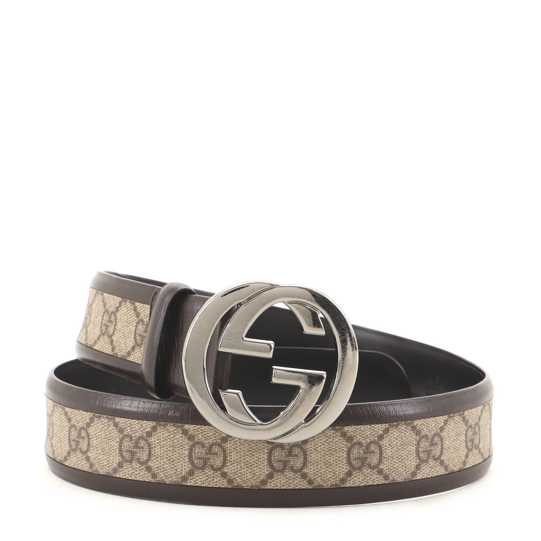 Interlocking G Belt GG Canvas with Leather Wide 80