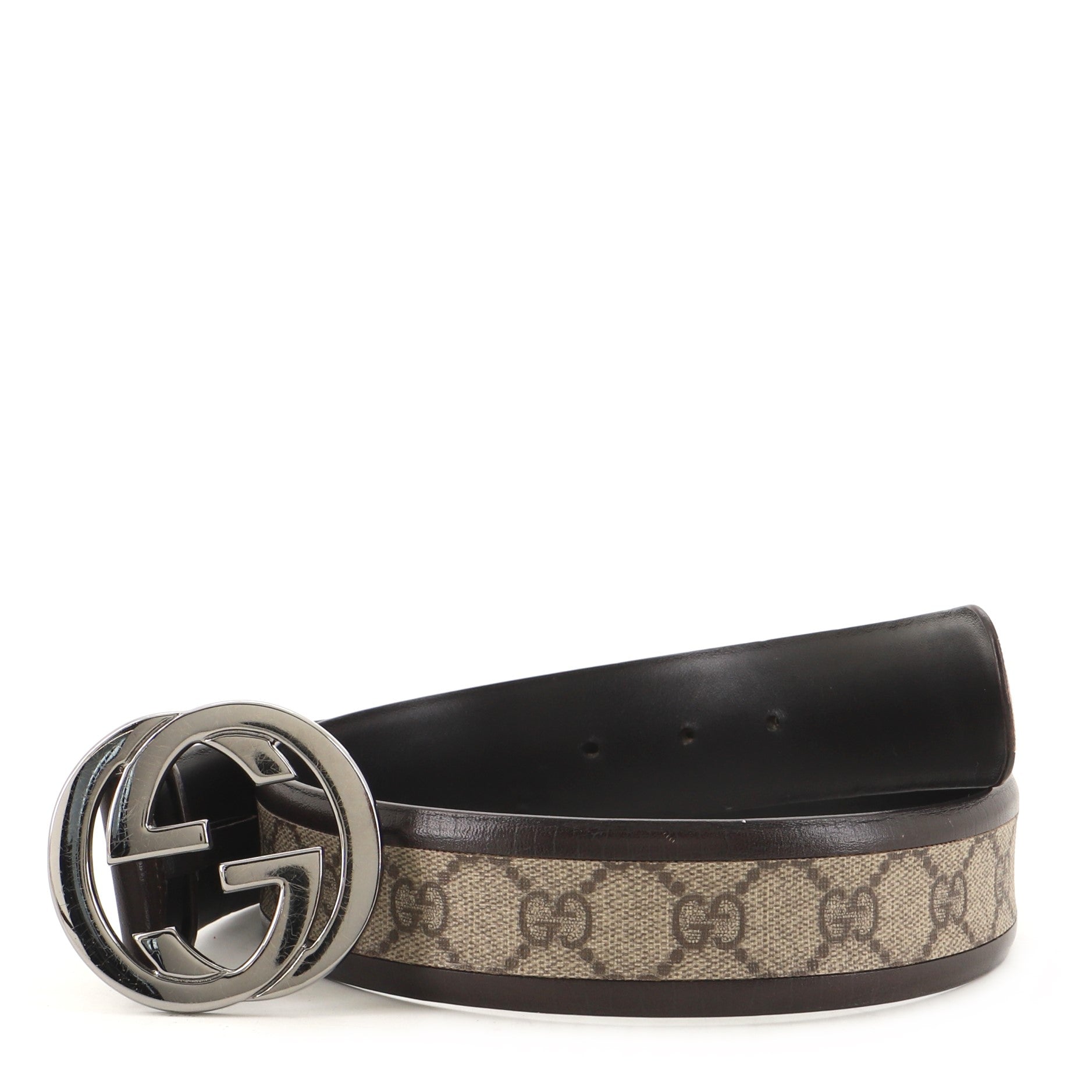 Interlocking G Belt GG Canvas with Leather Wide 80