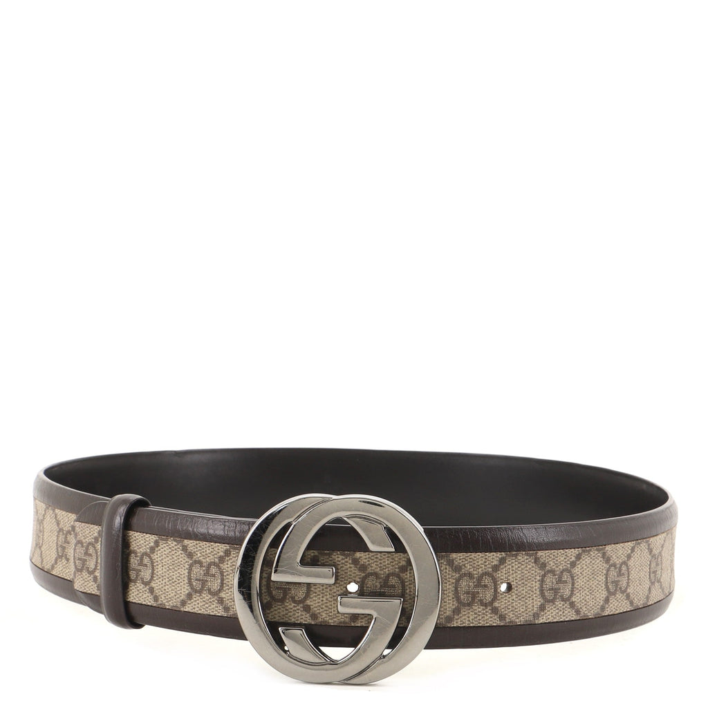 Interlocking G Belt GG Canvas with Leather Wide 80