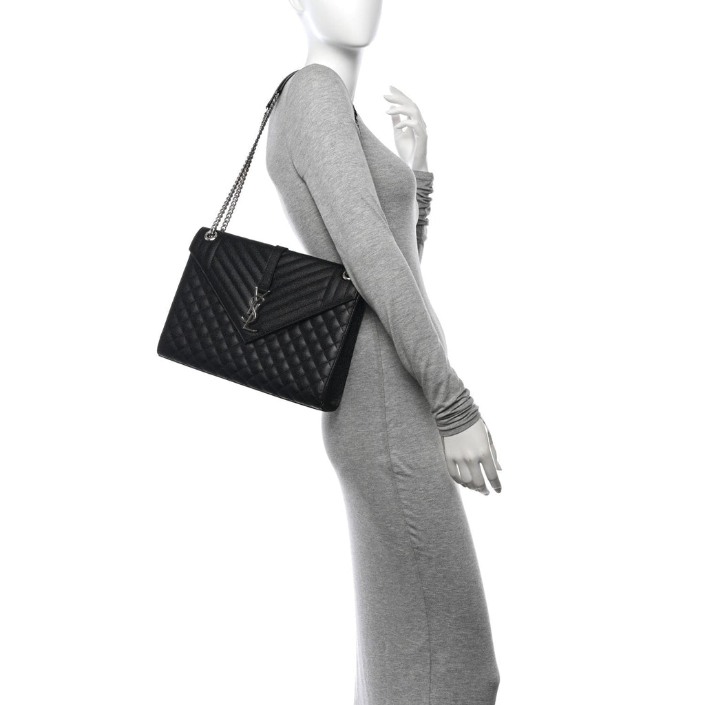 Grain De Poudre Textured Mixed Matelasse Large Triquilt Monogram Satchel Black