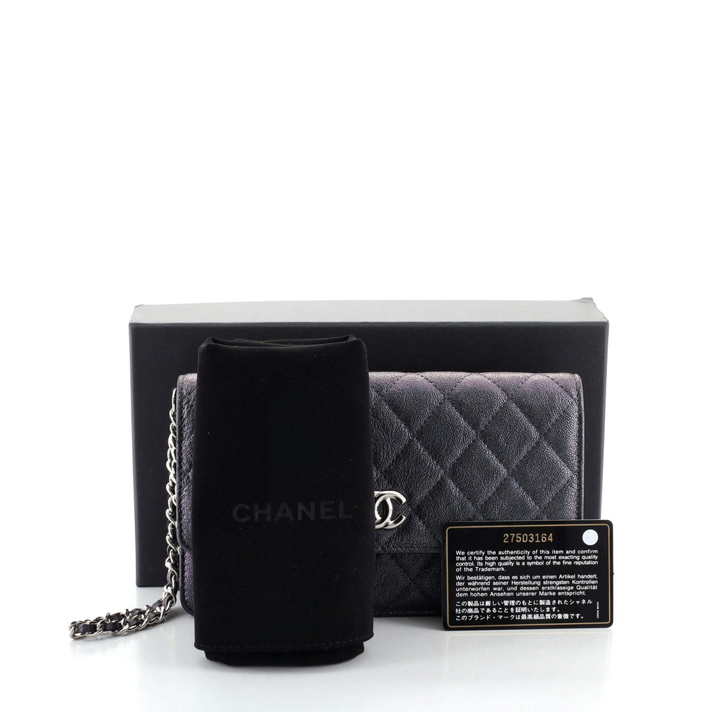 CC Flap Wristlet Clutch Quilted Iridescent Caviar