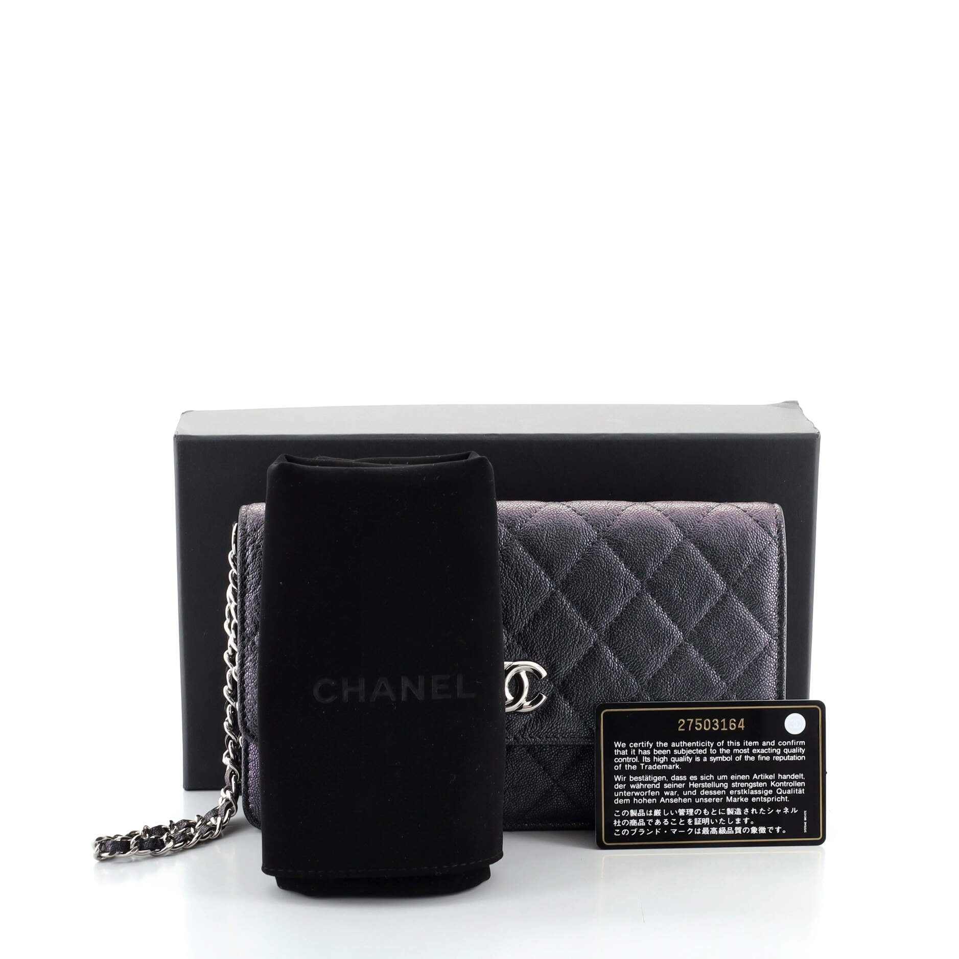CC Flap Wristlet Clutch Quilted Iridescent Caviar