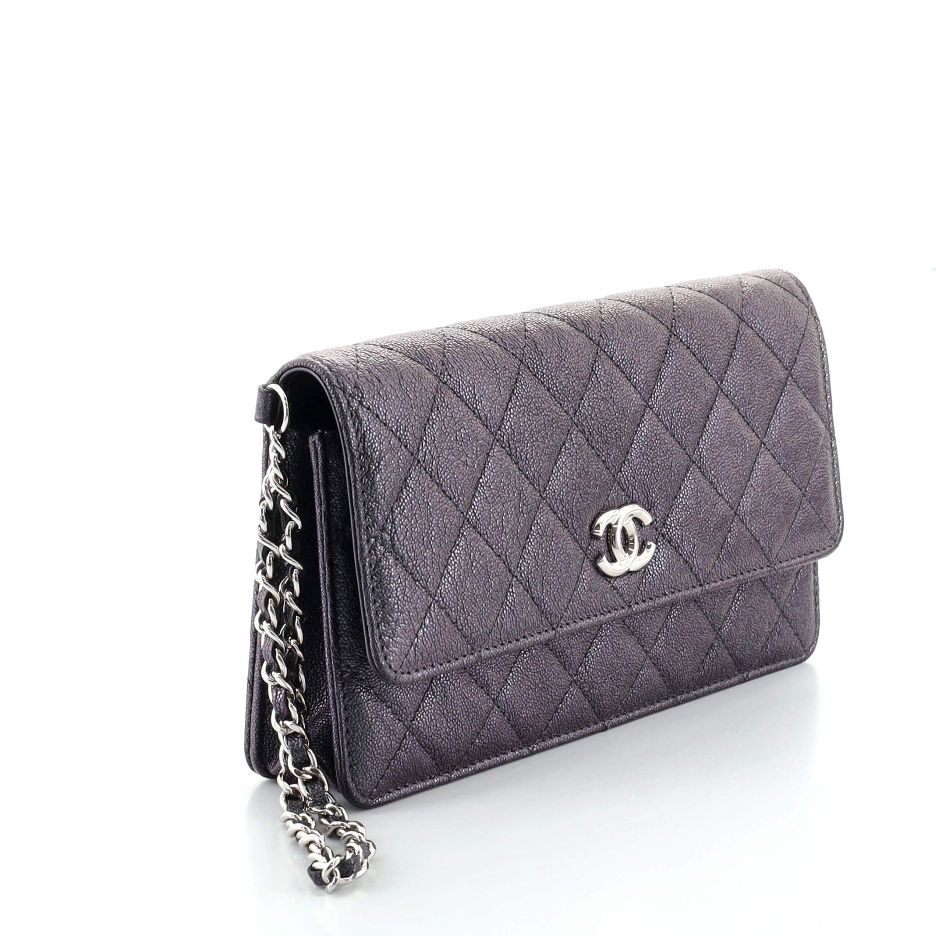 CC Flap Wristlet Clutch Quilted Iridescent Caviar